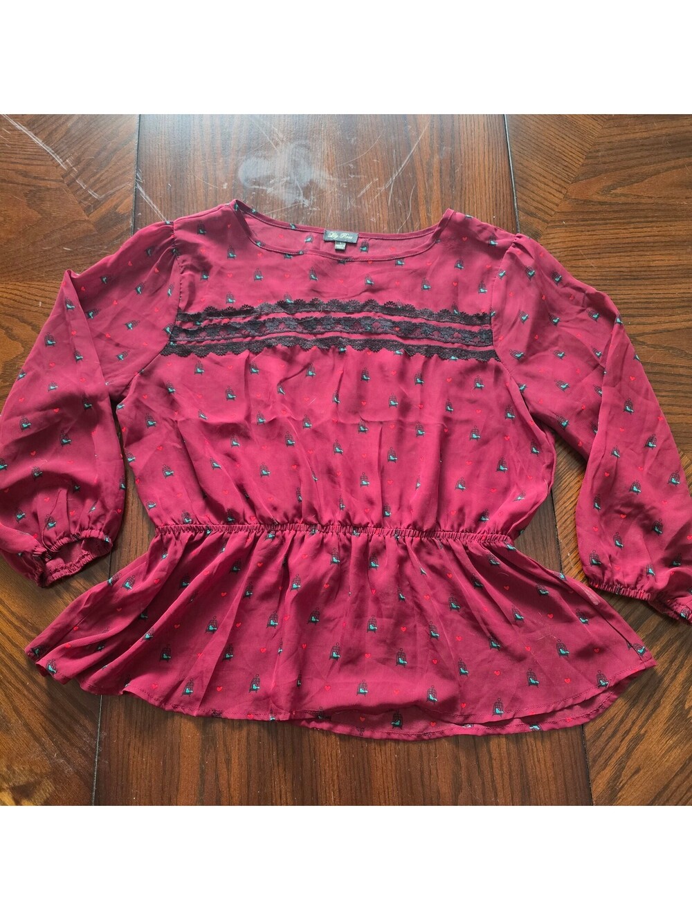 Lily Rose Burgundy Printed Peplum Blouse